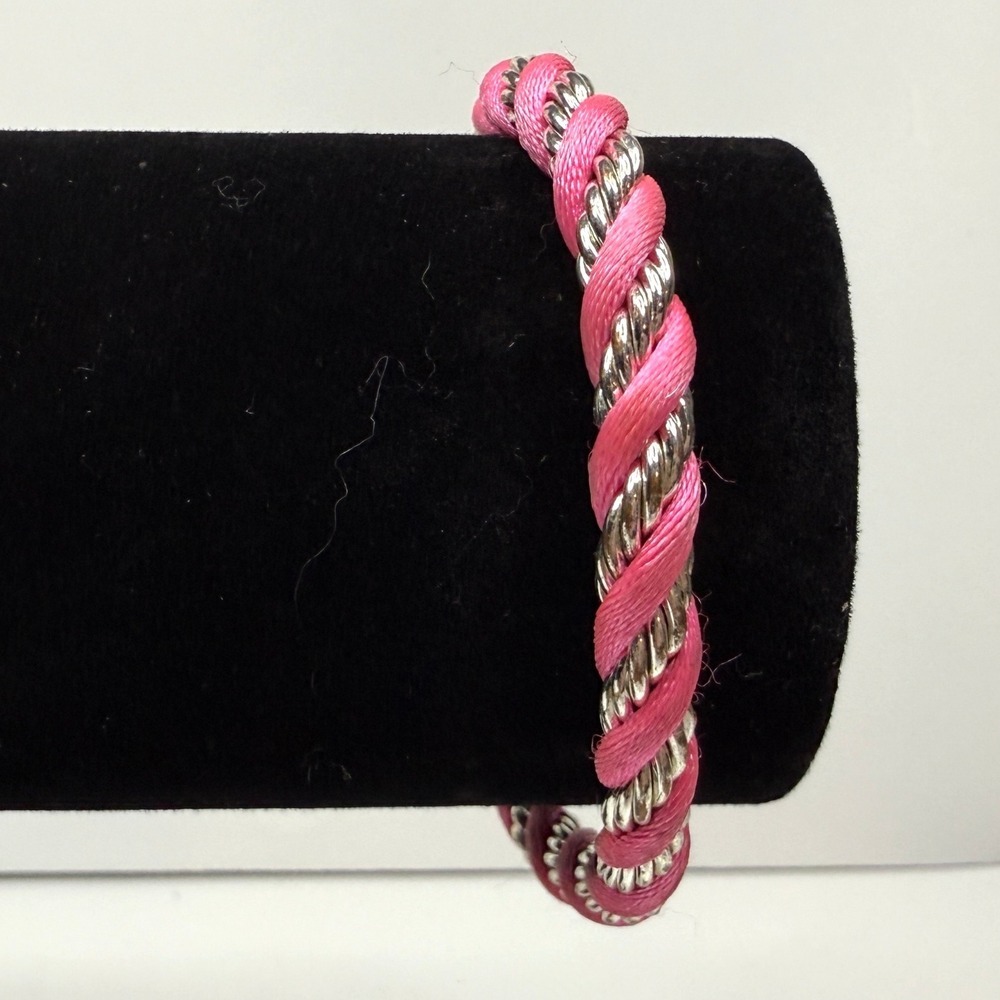 Pink Twisted Rope Bracelet Silver Tone Hardware Magnetic Closure Wrist Sz 6.25